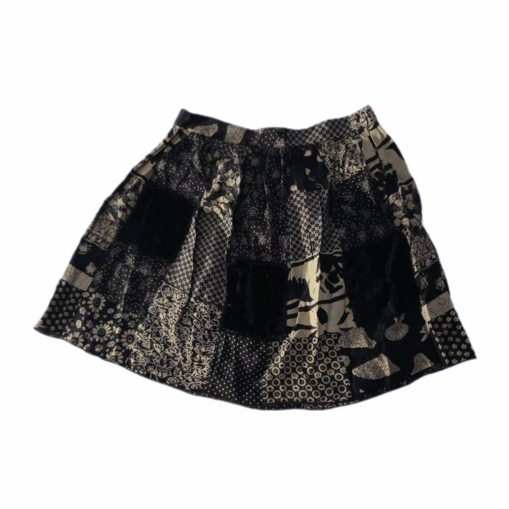 UrbanOutfitters Black/Tan Michelle Patchwork Skirt ElasticWaist sz S JuniorWomen
